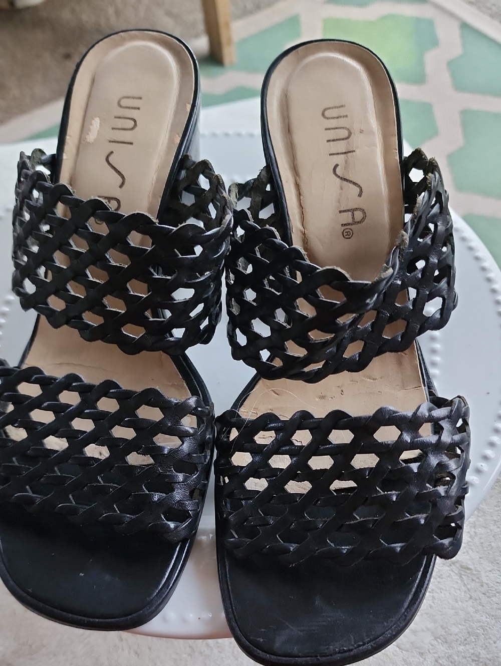 Unisa Black Woven Double-Strap Slide Mules
